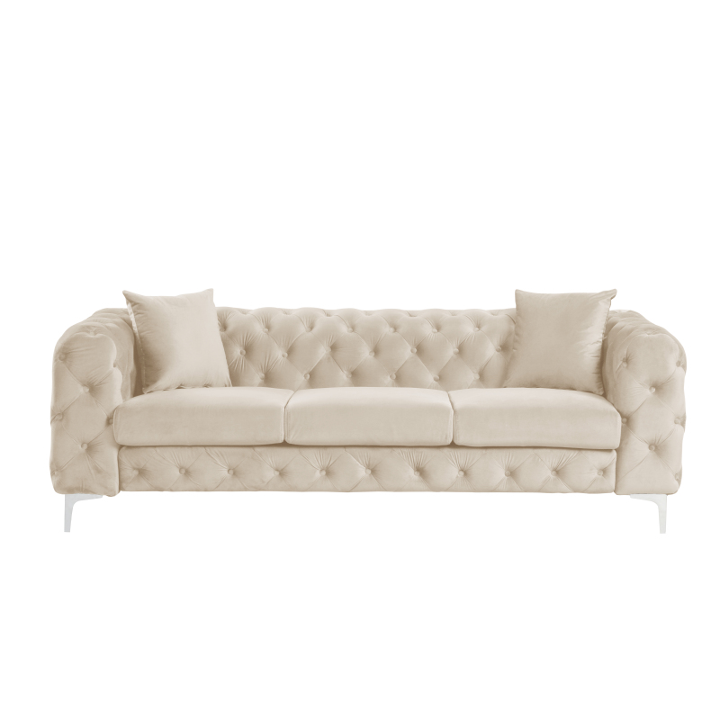 Contemporary Sofa Couch with Deep Button Tufting Dutch Velvet - Beige