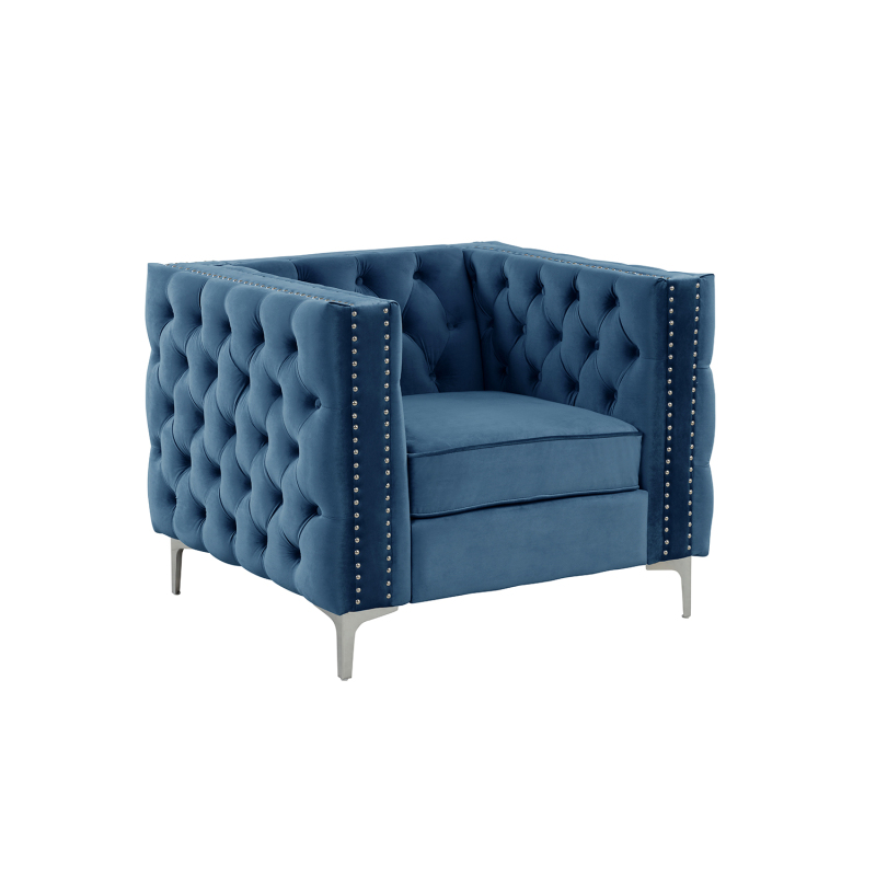 Modern Accent Chair with Deep Dutch Velvet - Blue