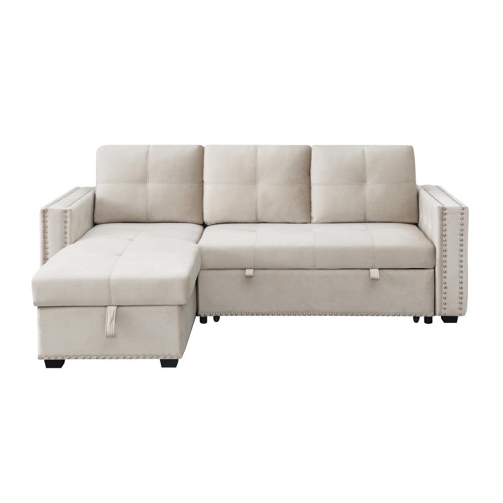 Velvet Reversible Sleeper Sectional Sofa with Storage