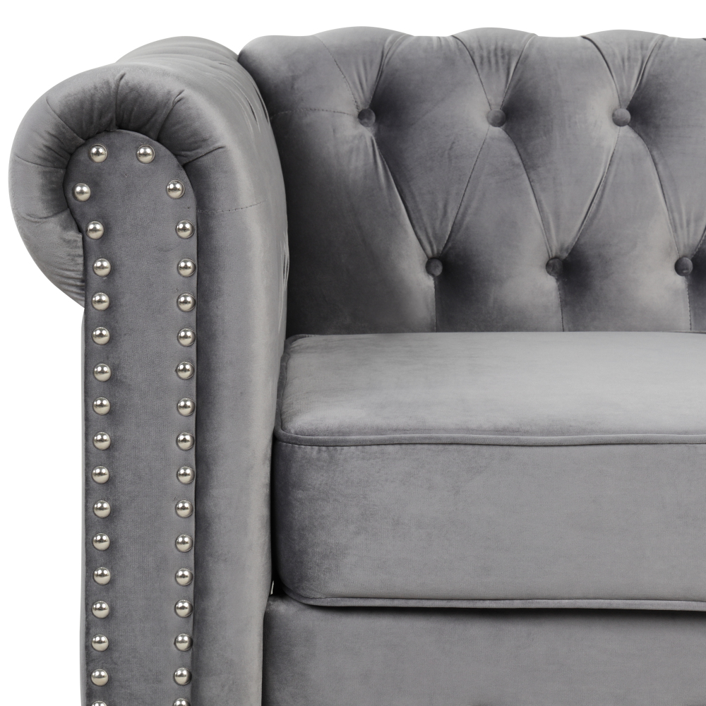 Contemporary Love Seat with Deep Button Tufting Dutch Velvet - Light Grey