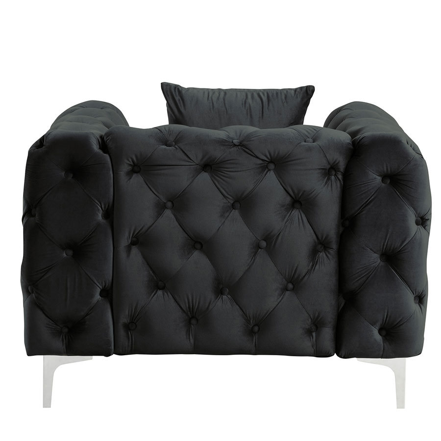 Morden Fort Modern Contemporary Accent Chair with Deep Button Tufting Dutch Velvet, Solid Wood Frame and Iron Legs-Black