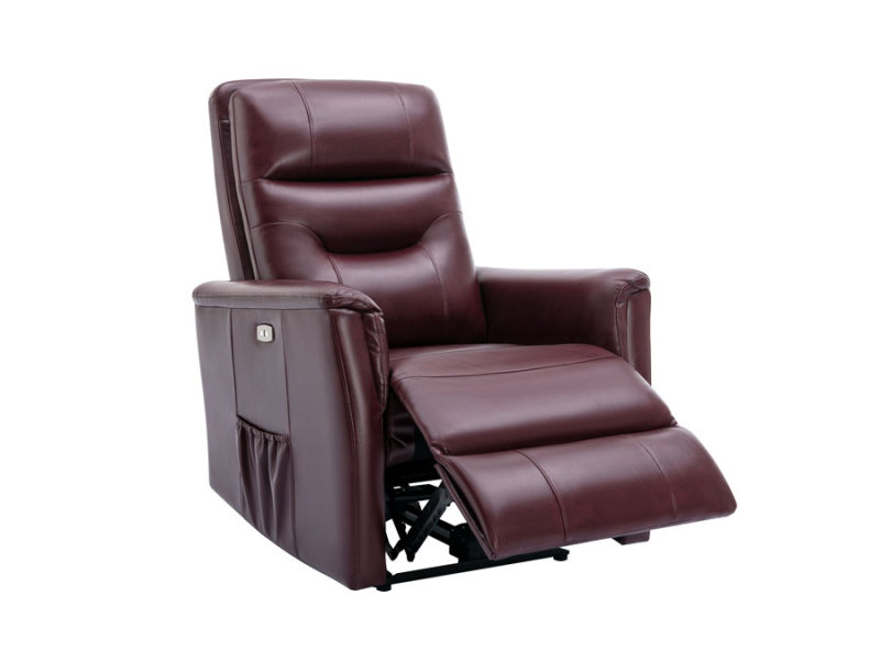 Power Recliner Chair Burgundy Upgraded Breathable Leatherette with USB Charge Port & Side Pockets