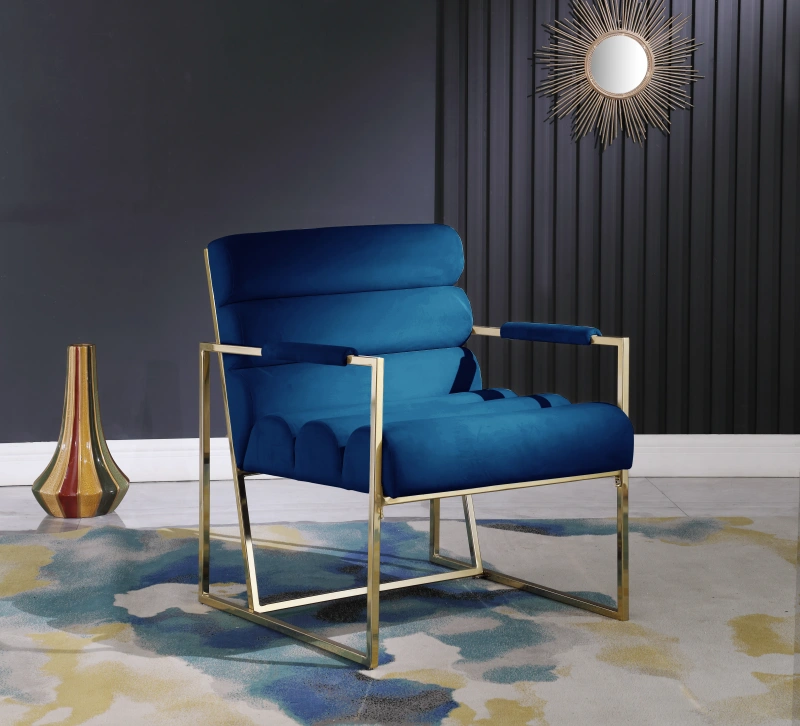 Italian Light Luxury Accent Chair, Contemporary Velvet Upholstered - Blue