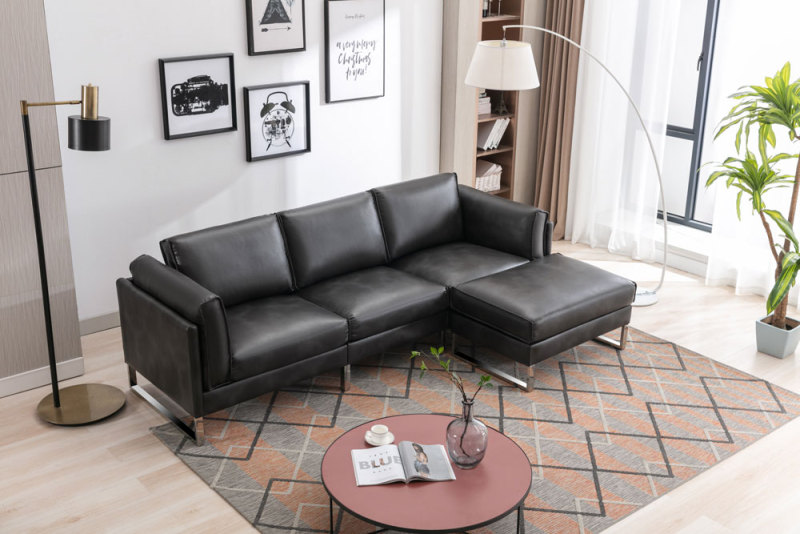 Leather Three Seat Sofa & Matching Footrest