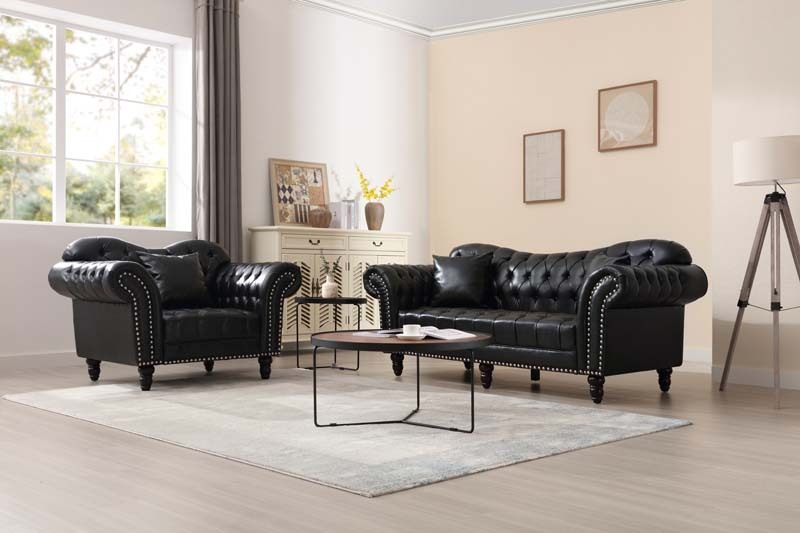Chesterfield Leather Sofa Set Tufing Button Design
