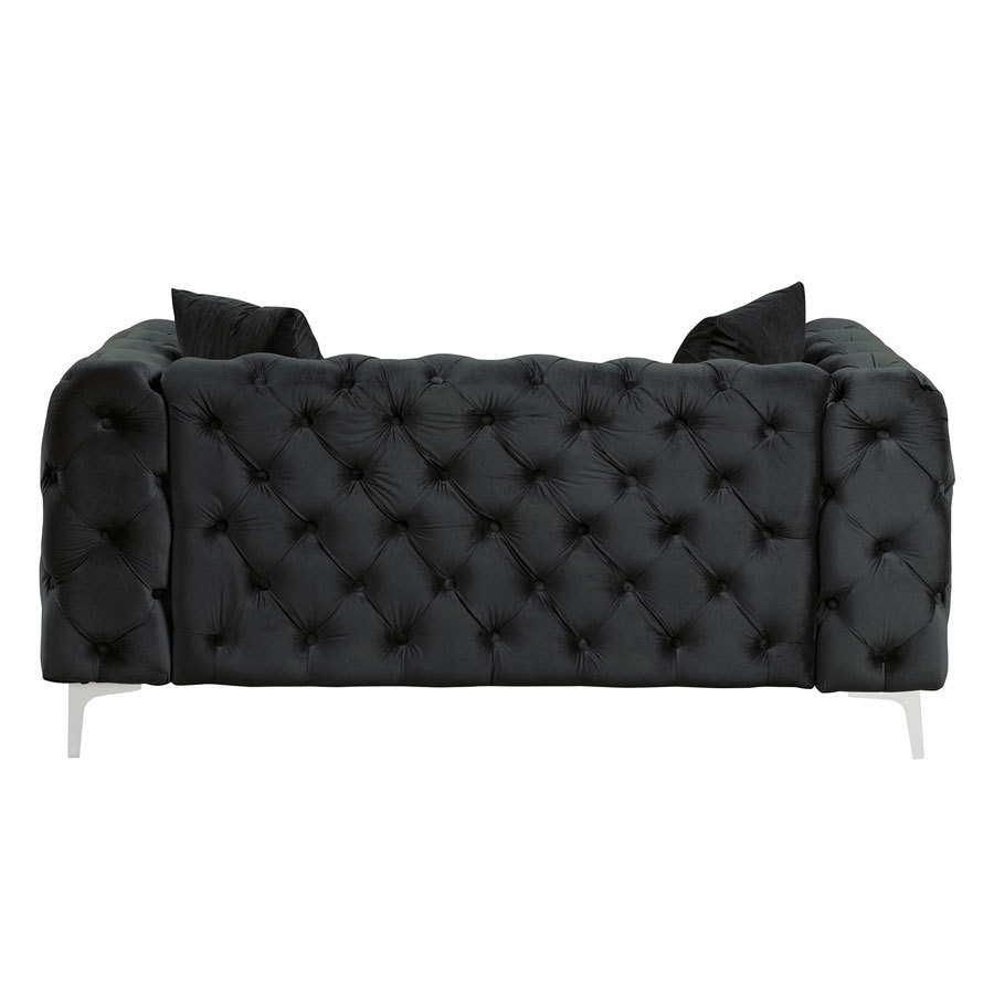 Contemporary Love Seat with Deep Button Tufting Dutch Velvet - Black