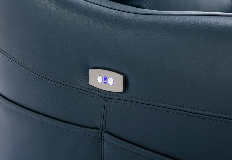 Power Recliner Chair Blue Recliners Upgraded Breathable Leatherette with USB Charge Port & Side Pockets Lumbar Pillow Included