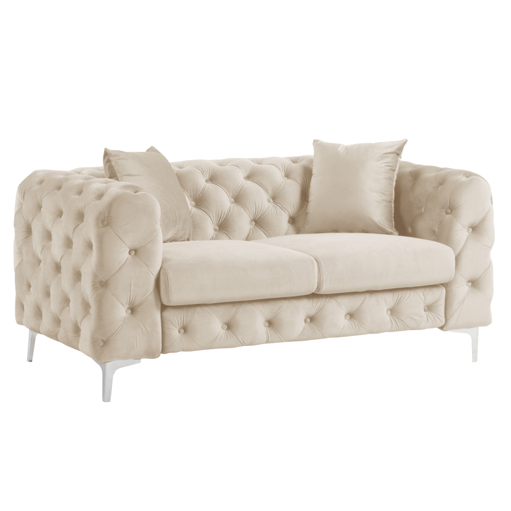 Contemporary Love Seat with Deep Button Tufting Dutch Velvet - Beige