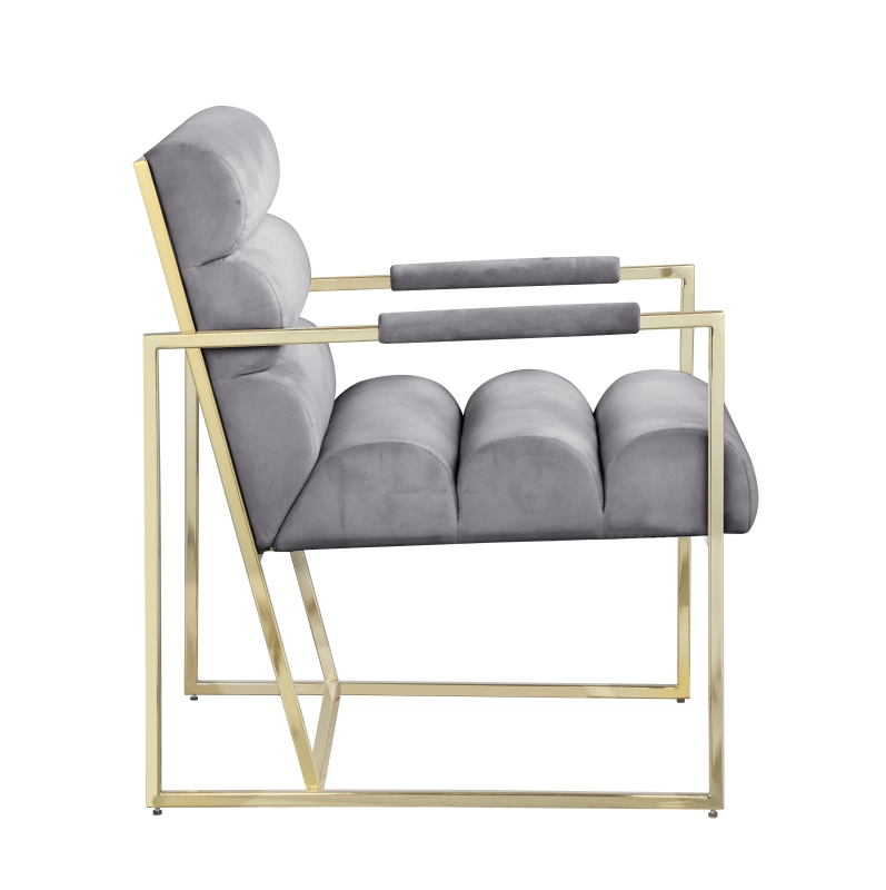 Italian Light Luxury Accent Chair, Contemporary Velvet Upholstered - Grey