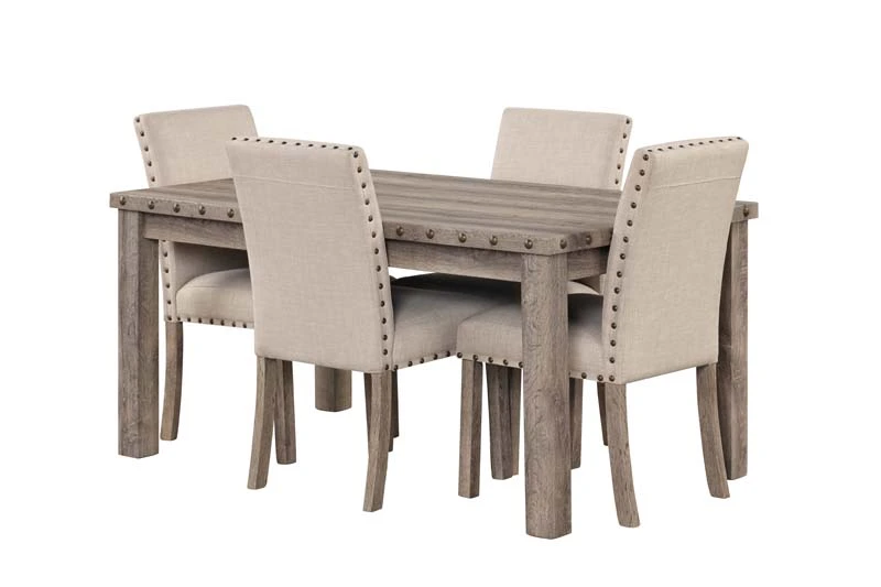 Log Rural Style Dining Table Set Dining Table and Chair Set with a Combination of Linen and Solid Wood