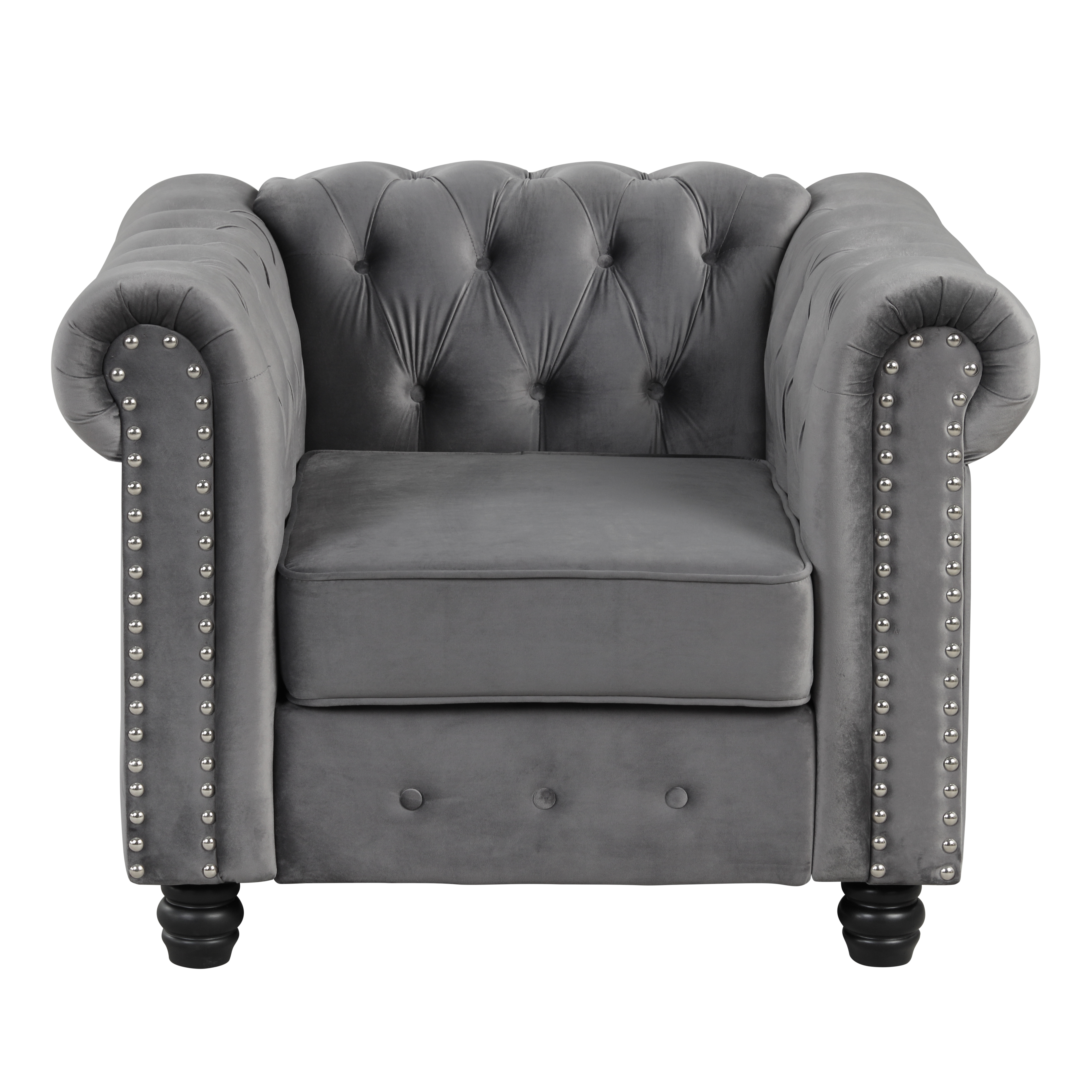 Contemporary Accent Chair with Deep Button Tufting Dutch Velvet - Light Grey