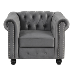 Contemporary Accent Sofa Chair with Deep Button Tufting Dutch Velvet - Velvet Grey
