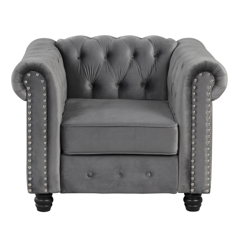 Contemporary Accent Chair with Deep Button Tufting Dutch Velvet - Light Grey