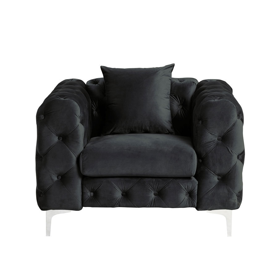 Morden Fort Modern Contemporary Accent Chair with Deep Button Tufting Dutch Velvet, Solid Wood Frame and Iron Legs-Black