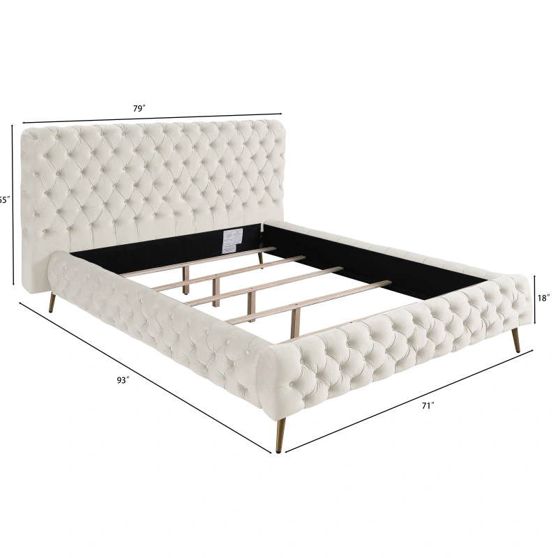 Queen Contemporary Tufted Bed Frame - Cream