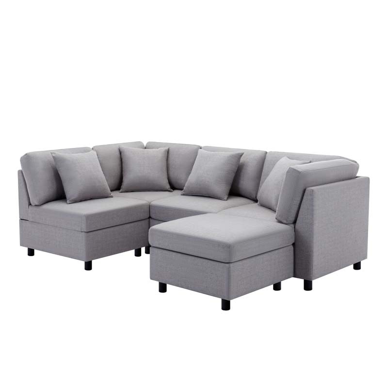 L-Shaped Sectional Sofa Modular Sofa Couch with Ottoman, Modern Beige Linen 4 Seater Sectional Convertible U Shaped Sofa for Living Room, Apartment, Easy Assembly