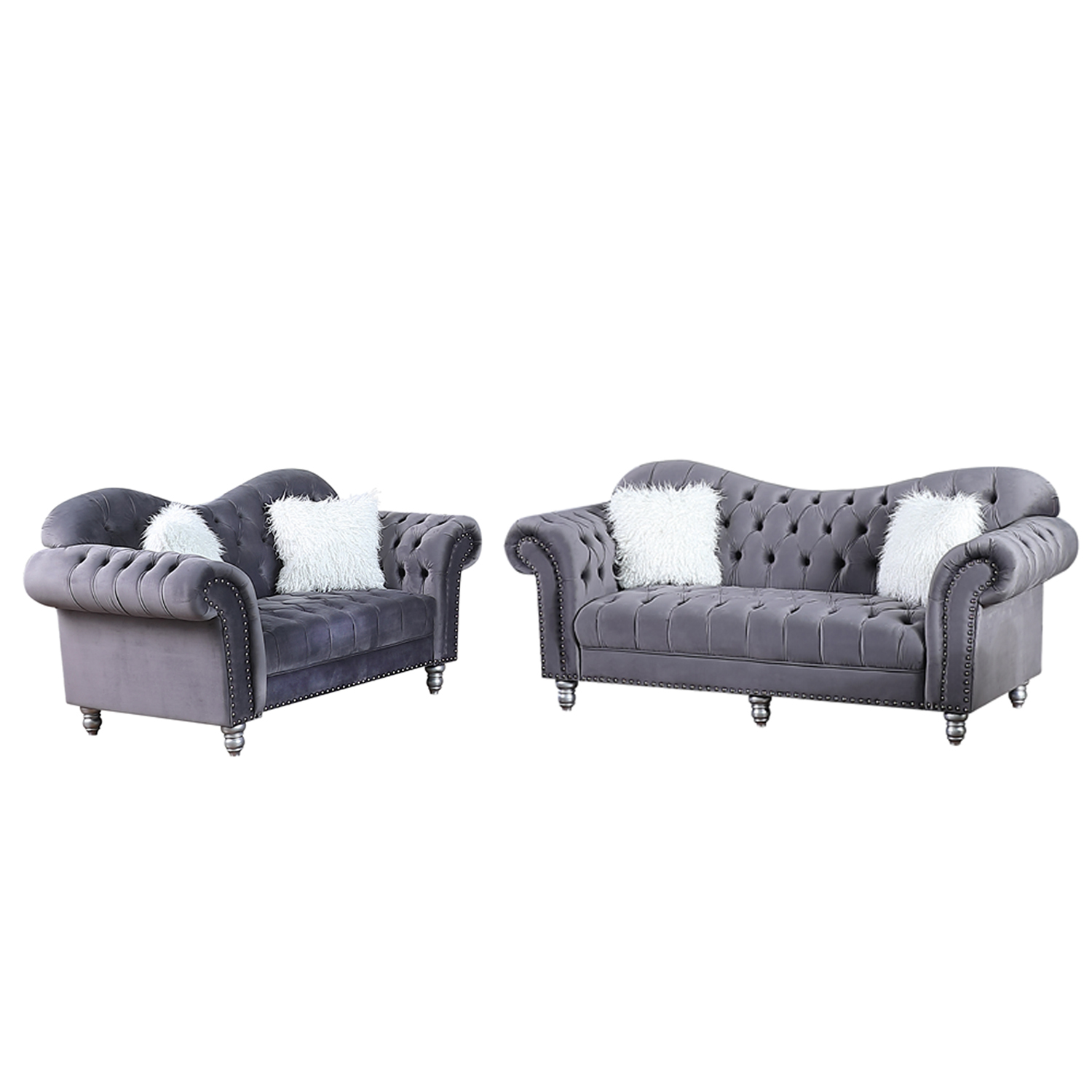 Luxury Classic America Chesterfield Sofa  Tufted Camel Back - Grey