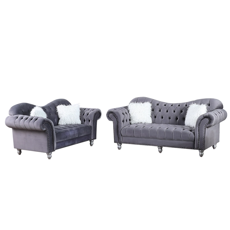 Luxury Classic America Chesterfield Sofa  Tufted Camel Back - Grey