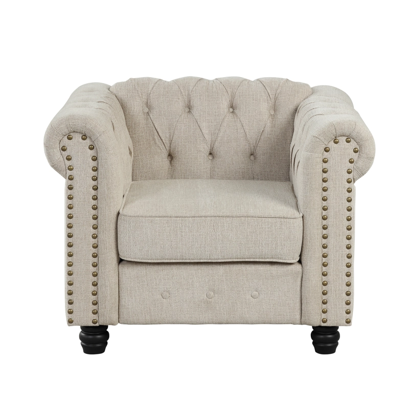 Chesterfield Chair for Living Room - Linen Beige