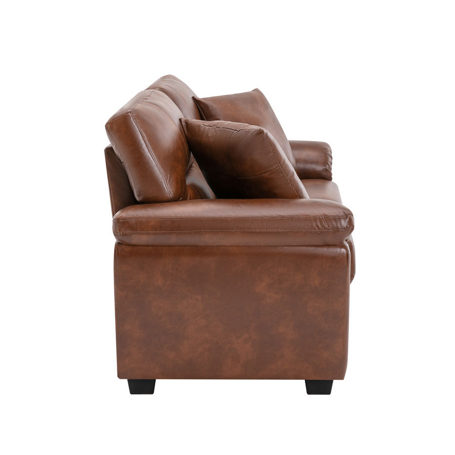Garrin Series 61 in. Brown PU Leather 2-Seater Loveseat with Pillows