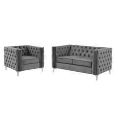 Couches for Living Room 2 Pieces Velvet  - Grey