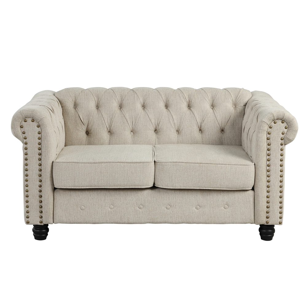 3 Pieces Chesterfield Furniture Sets - Fabric, Beige