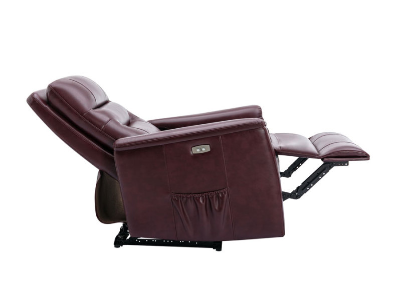 Power Recliner Chair Burgundy Upgraded Breathable Leatherette with USB Charge Port & Side Pockets
