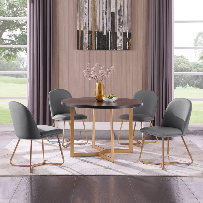 Round Dining Table Set with 4 Velvet Upholstered Morden Chair