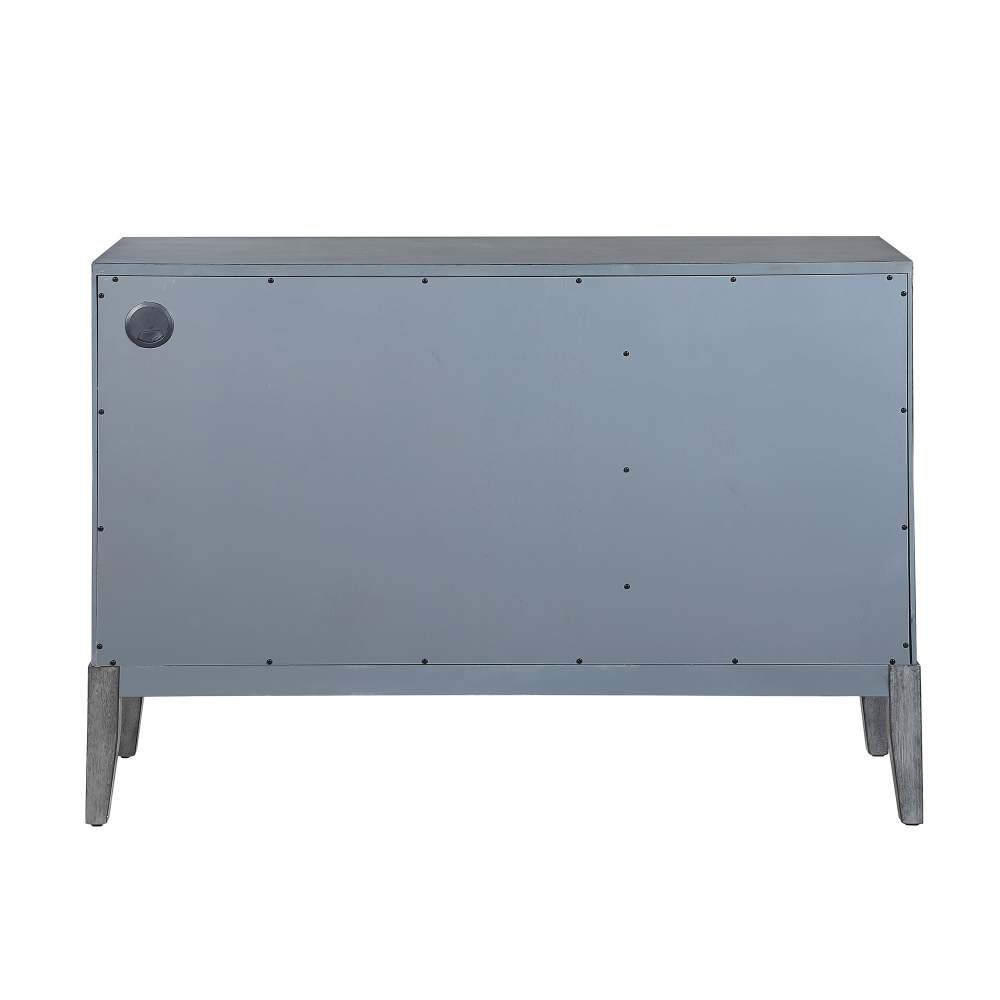 Accent Chest and Cabinet Sideboard with Framed Mirror Doors, 2 Adjustable Shelves Entryway Serving Wine Storage in Gray