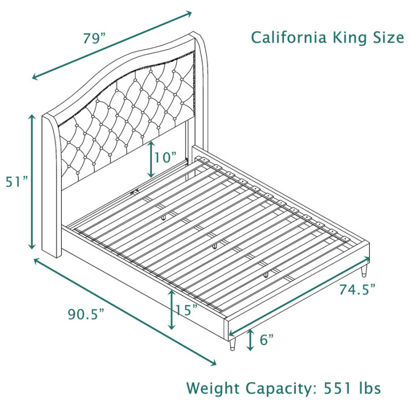 Queen/California King/ King size Velvet Bed Frame Upholstered Platform Bed-Beige
