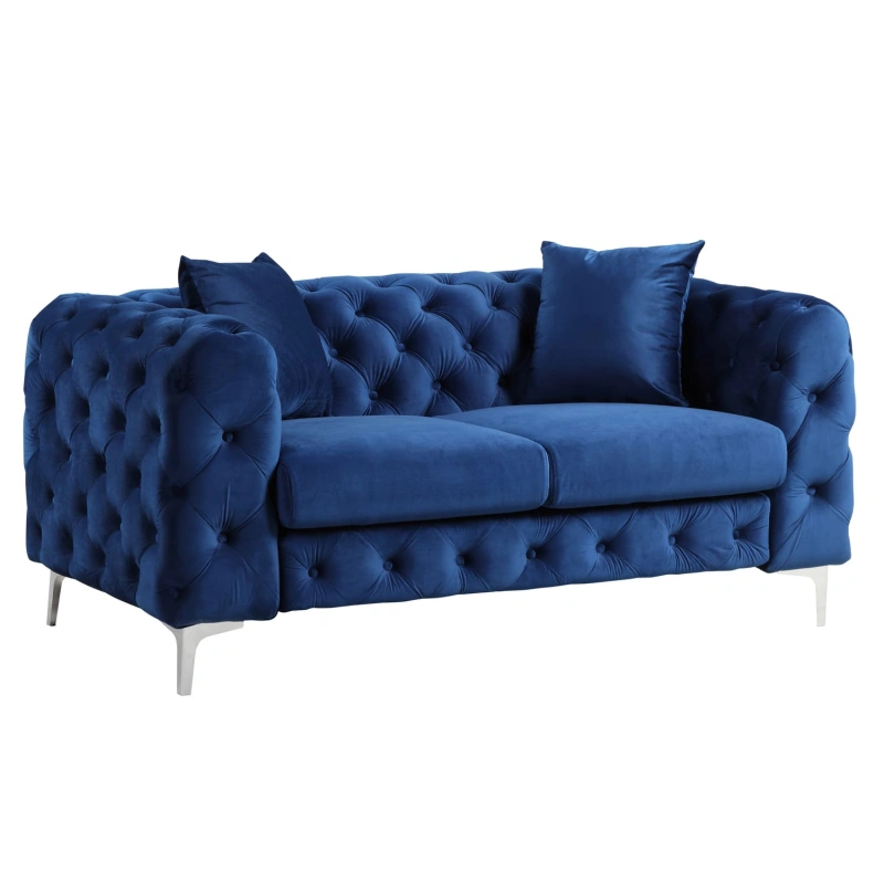 Contemporary Love Seat with Deep Button Tufting Dutch Velvet - Navy Blue