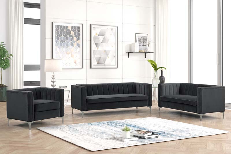 3 Pieces Modern Channel Tufted Velvet Living Room Sets