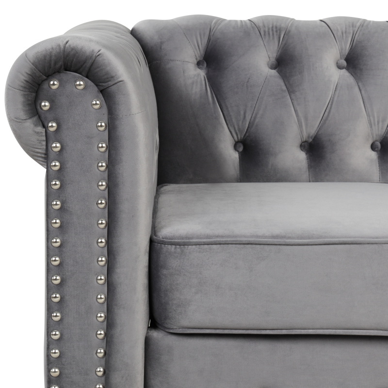 Contemporary Sofa Couch with Deep Button Tufting Dutch Velvet - Light Grey