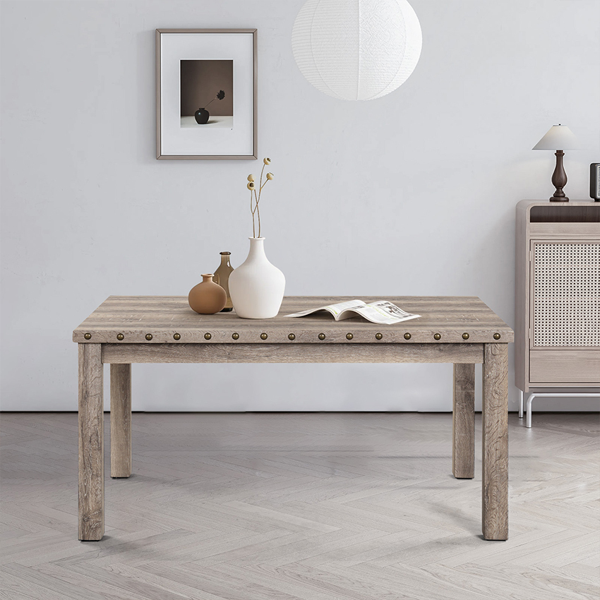Log Rural Style Dining Table Set Dining Table and Chair Set with a Combination of Linen and Solid Wood