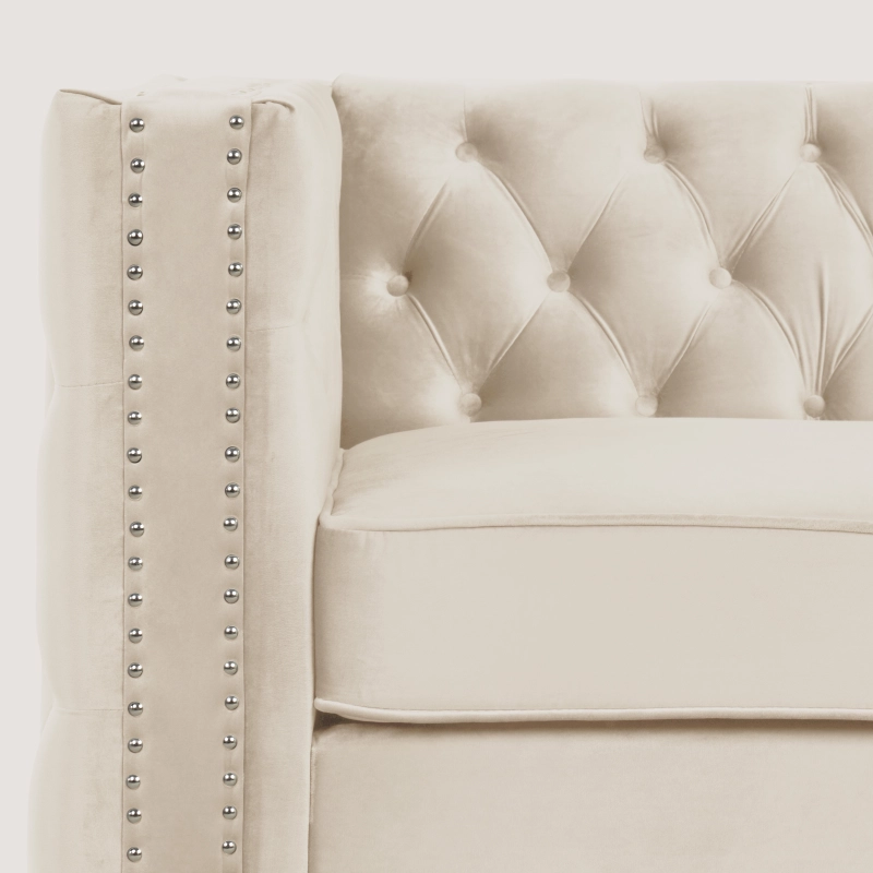 Modern Loveseat with Deep Dutch Velvet - Beige