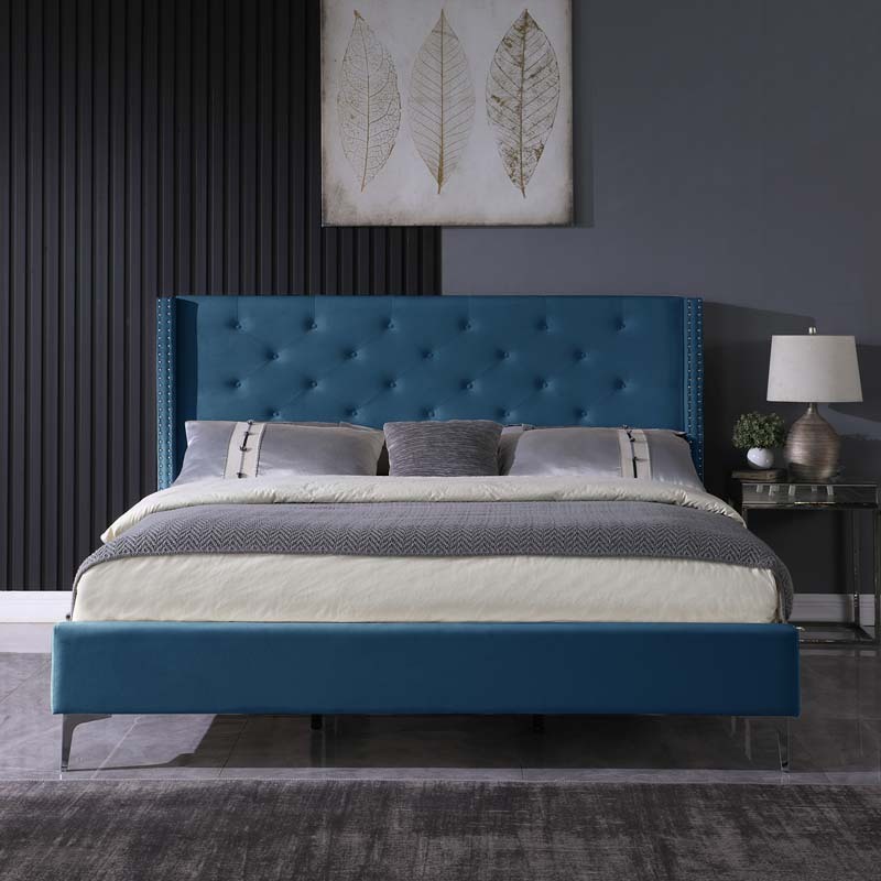 California King/ King size Velvet Bed Frame Upholstered Platform Bed