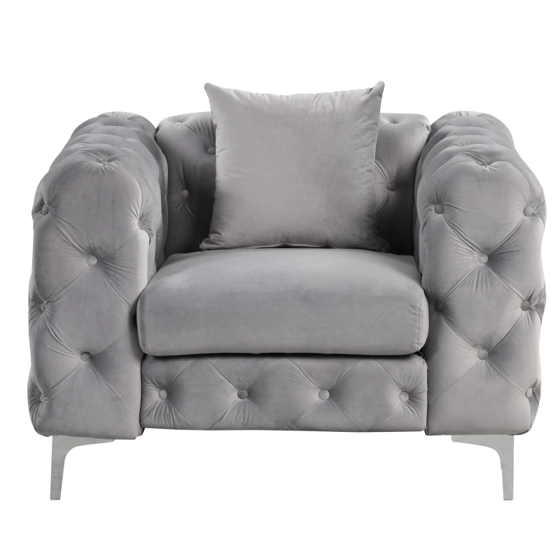 Contemporary Sofa sets with Deep Button Tufting Dutch Velvet - Silver Grey