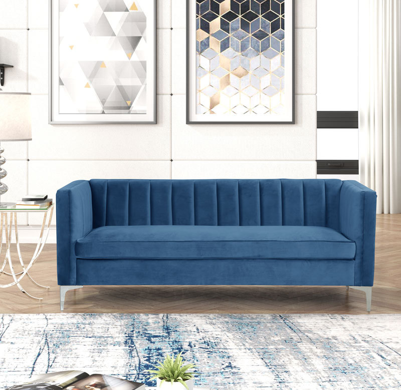 Modern Channel Tufted Velvet  Sofa 3 Seater