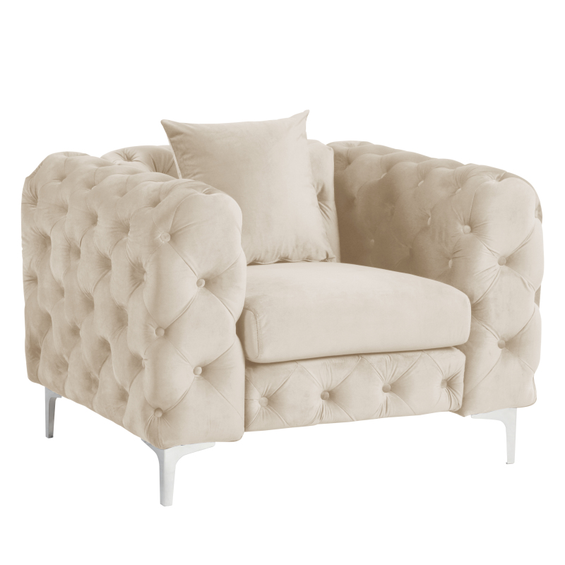 Contemporary Accent Chair with Deep Button Tufting Dutch Velvet - Beige