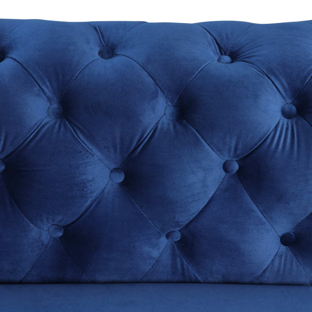 Contemporary Love Seat with Deep Button Tufting Dutch Velvet - Navy Blue