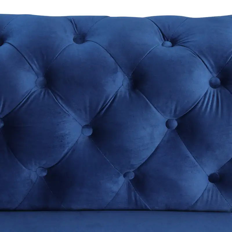 Contemporary Love Seat with Deep Button Tufting Dutch Velvet - Navy Blue