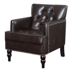 TV Chair Leather Tufted Club Chair, Upolstered Accent Chair Wood Leg for Livingroom, Brown