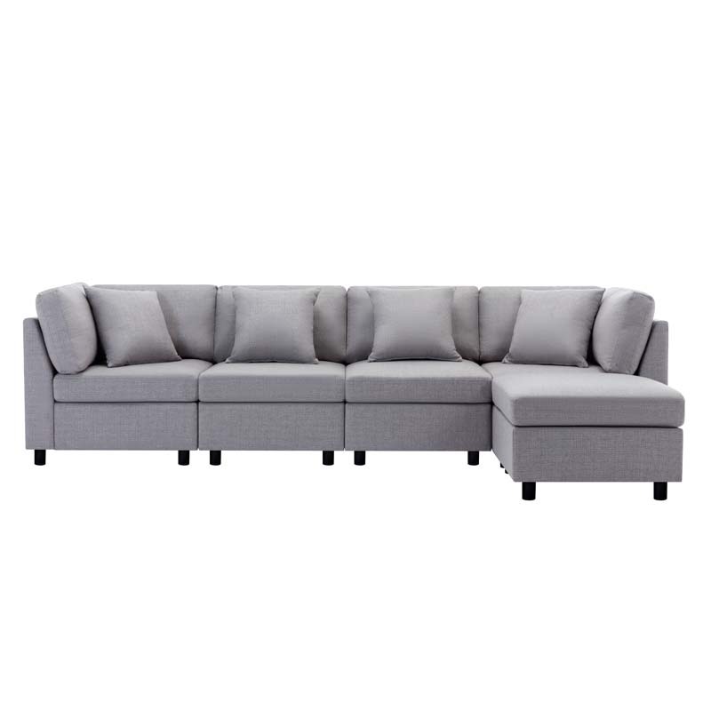 L-Shaped Sectional Sofa Modular Sofa Couch with Ottoman, Modern Beige Linen 4 Seater Sectional Convertible U Shaped Sofa for Living Room, Apartment, Easy Assembly