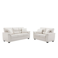 Sofa Collection 2 Pieces  Flared Arm PU Leather Mid-Century Modern Upholstered Sofa in White