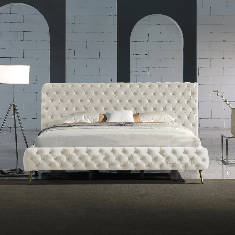 Queen Contemporary Tufted Bed Frame - Cream