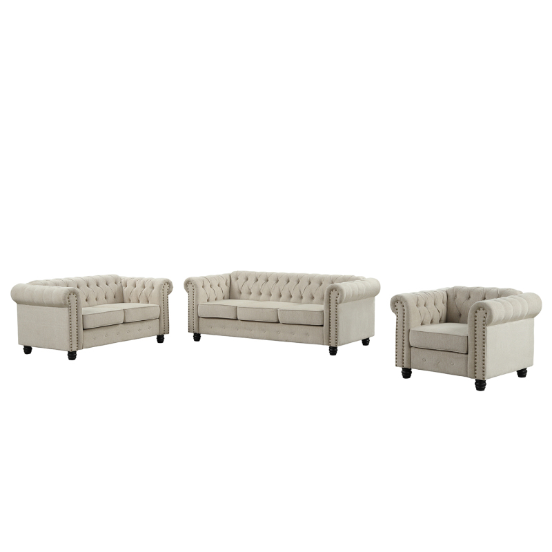 Chesterfield Furniture Sets - Fabric, Beige