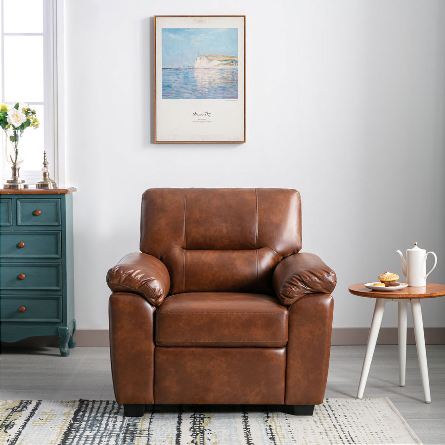Garrin Series Brown PU Leather Sofa Chair with Pillows