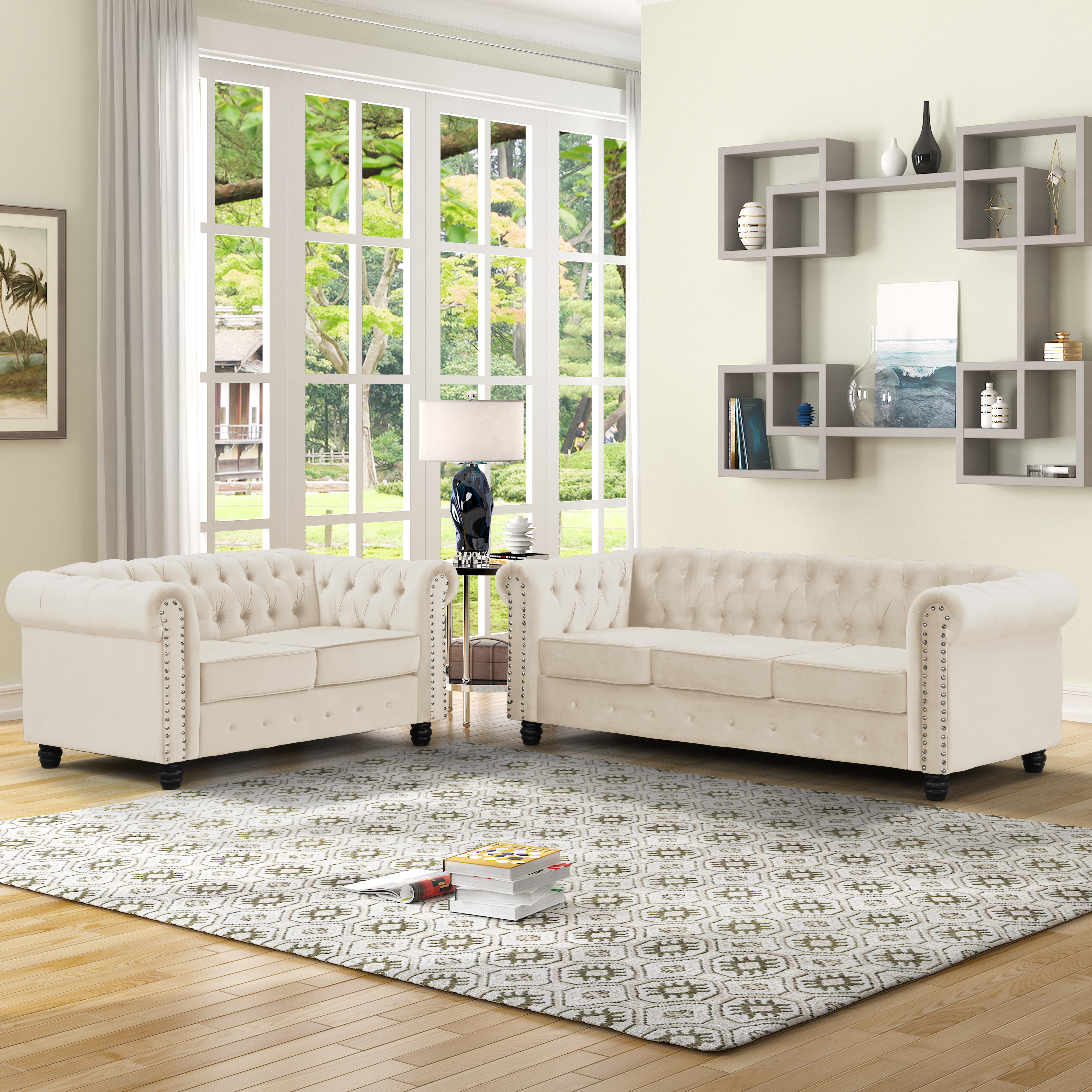 Chesterfield Furniture Sets 2 Pieces Velvet - Beige