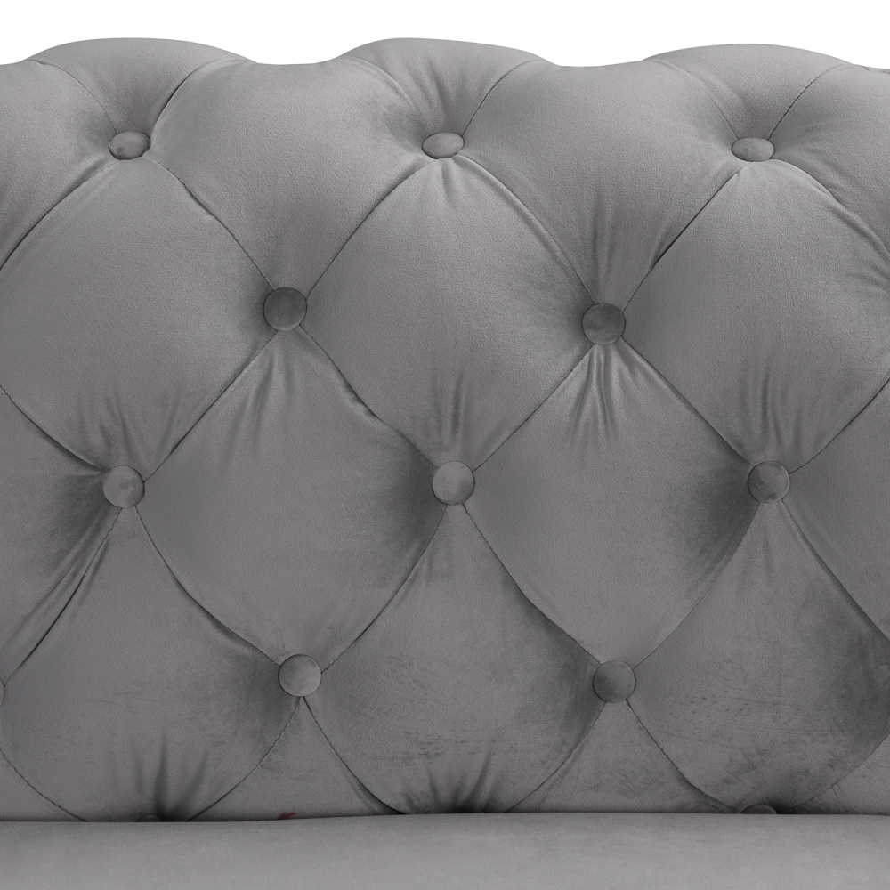Contemporary Sofa Couch with Deep Button Tufting Dutch Velvet - Silver Grey