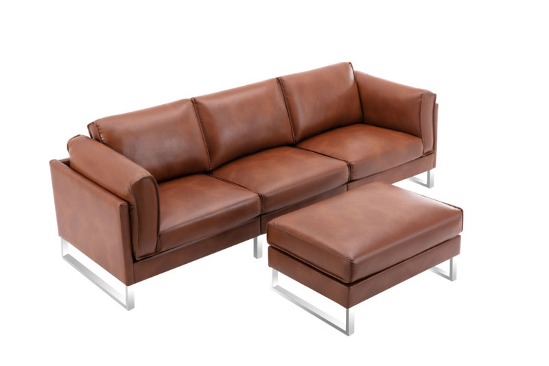 Leather Three Seat Sofa & Matching Footrest